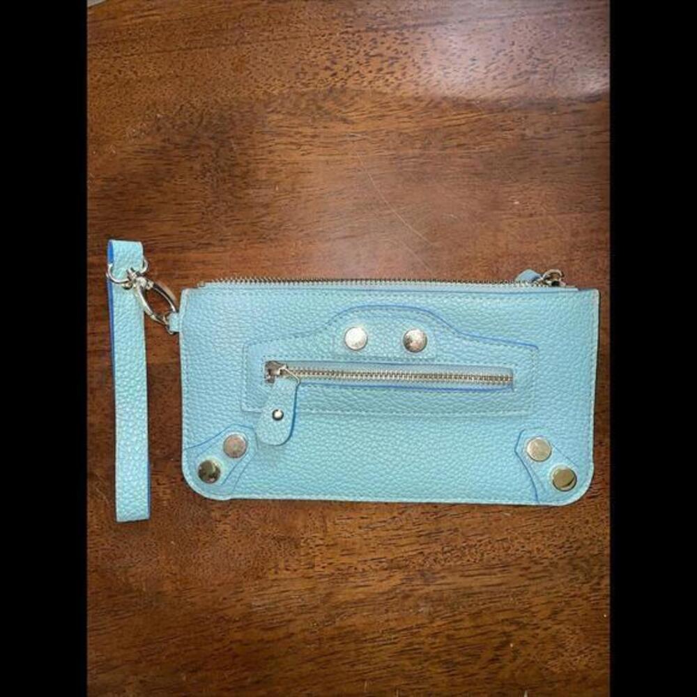 Steve Madden Faux Textured Leather Wristlet Blue